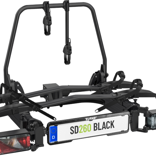 EUFAB SD260 Flügeltür Fahrradträger 2 Fahrräder 60 kg E-Bike geeignet schwarz - Fahrradträger für Anhängerkupplungen