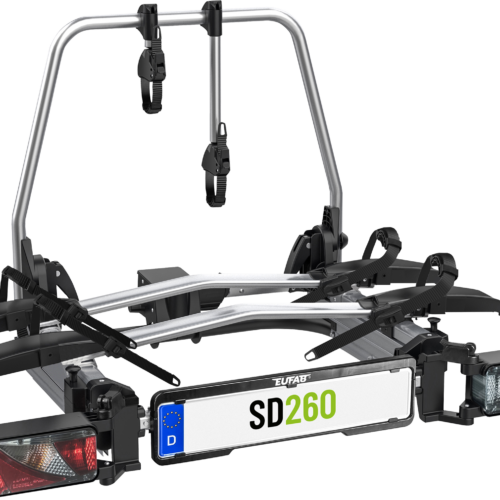 EUFAB SD260 Flügeltür Fahrradträger 2 Fahrräder 60 kg E-Bike geeignet silber - Fahrradträger für Anhängerkupplungen