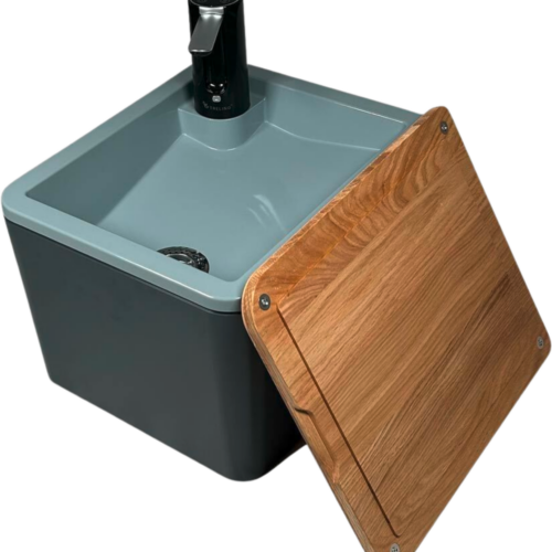Trelino Splash Waschbecken L mobiles Waschbecken 10 Liter mit Holzdeckel anthrazit - Waschbecken
