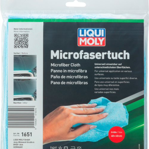 Liqui Moly Microfasertuch streifenfrei 40 x 40 cm hellblau  - Bürsten, Schwämme, Tücher