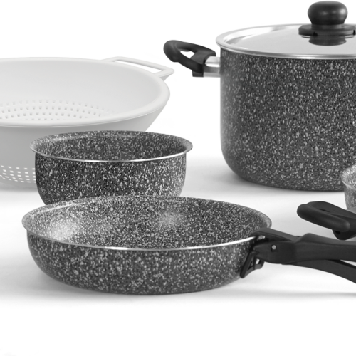 Berger Stone Rock Topfset in Granit-Optik mit Antihaftbeschichtung 10 tlg. - Kochgeschirr-Sets