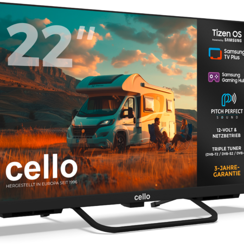 Cello CTrav-22TZ Smart Tizen OS Camping LED TV mit Triple Tuner, WLAN, Bluetooth, 12/24/230 V, 22 Zoll - Fernseher