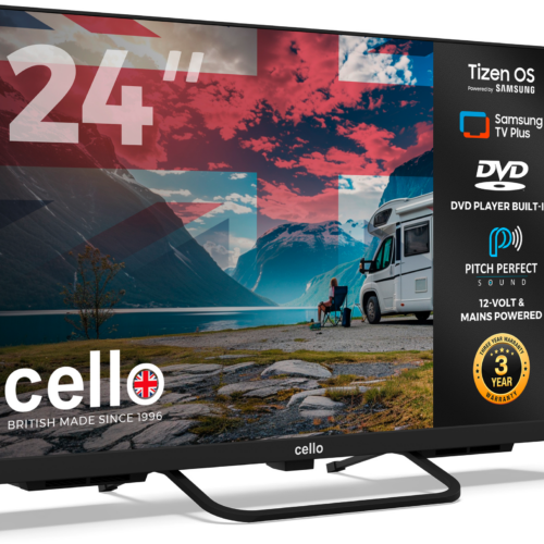 Cello CTrav-24TZF Smart Tizen OS Camping LED TV mit Triple Tuner, WLAN, Bluetooth, 12/24/230 V, 24 Zoll mit DVD Player - Fernseher