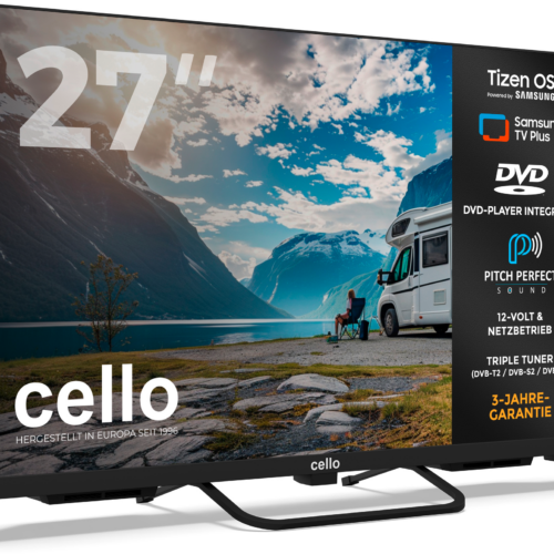 Cello CTrav-27TZF Smart Tizen OS Camping LED TV mit Triple Tuner, WLAN, Bluetooth, 12/24/230 V, 27 Zoll mit DVD Player - Fernseher