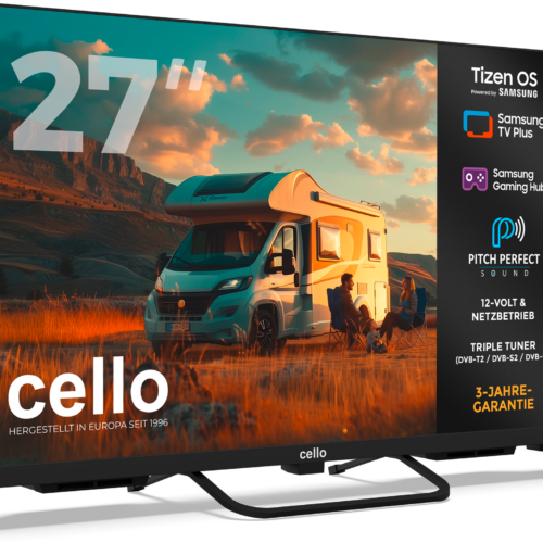 Cello CTrav-27TZ Smart Tizen OS Camping LED TV mit Triple Tuner, WLAN, Bluetooth, 12/24/230 V, 27 Zoll - Fernseher
