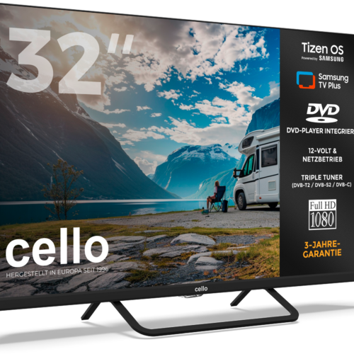 Cello CTrav-32TZF Smart Tizen OS Camping LED TV mit Triple Tuner, WLAN, Bluetooth, 12/24/230 V, 32 Zoll mit DVD Player - Fernseher