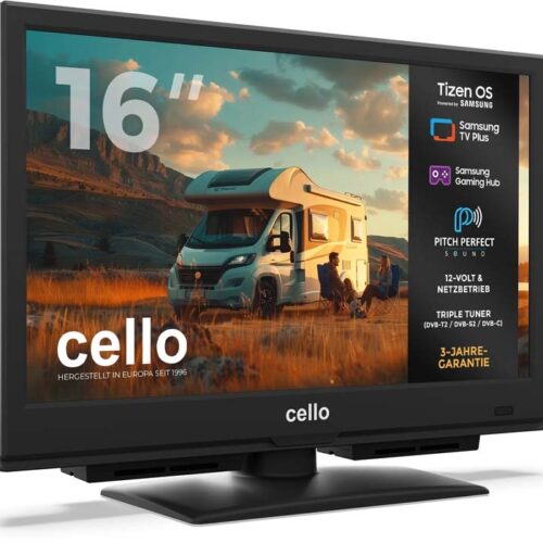 Cello CTrav-16TZ Smart Tizen OS Camping LED TV mit Triple Tuner, WLAN, Bluetooth, 12/24/230 V, 16 Zoll - Fernseher