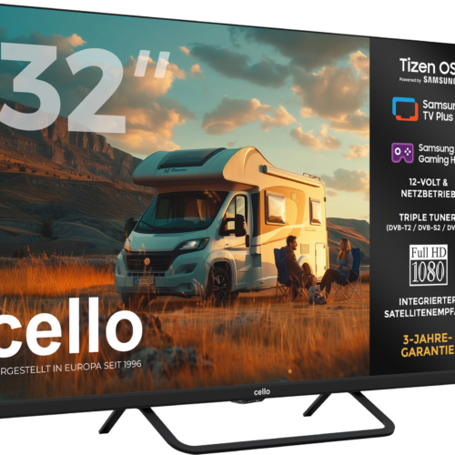 Cello CTrav-32TZ Smart Tizen OS Camping LED TV mit Triple Tuner, WLAN, Bluetooth, 12/24/230 V, 32 Zoll - Fernseher