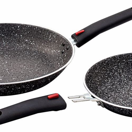 Berger Stone Rock Aluminium Pfannenset mit abnehmbaren Griffen 4-tlg. - Camping Pfannen & Woks