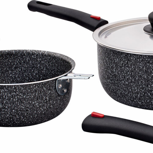 Berger Stone Rock Aluminium Kasserollen Set 6-tlg. mit Antihaftbeschichtung - Camping-Töpfe