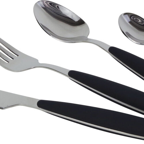 Gimex Edelstahlbesteck Set mit Soft-Touch-Griff 16 teilig schwarz - Campingbesteck