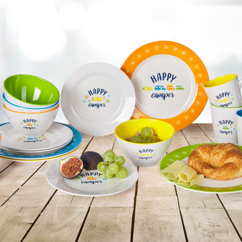 Berger Happy Camper Melamin Geschirr-Set 16-tlg. bunt für 4 Personen - Kunststoff und Melamin Geschirr-Sets