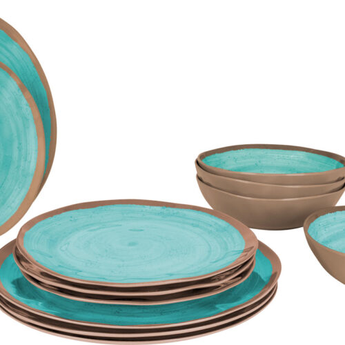 Bo-Camp Halo Geschirr-Set 12-tlg. blau / braun für 4 Personen - Kunststoff und Melamin Geschirr-Sets