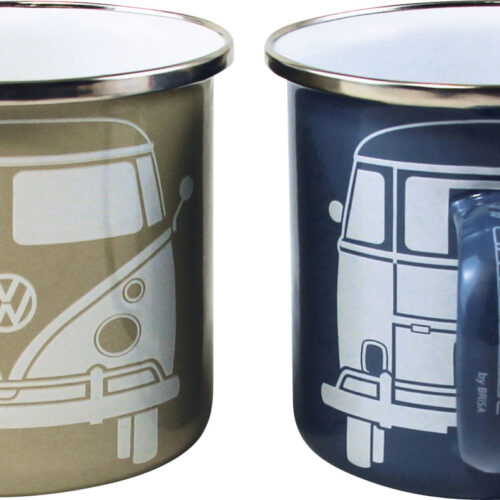 VW Collection T1 Bus Emaille Tassen Set 2 Stück 350 ml Blau / Grau - Becher & Tassen