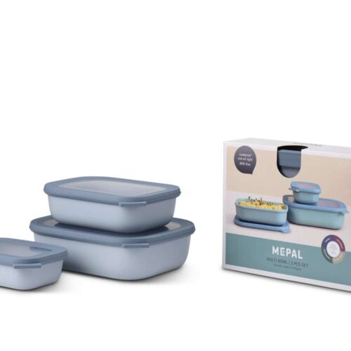 Mepal Cirqula Multischüssel Set rechteckig flach 3-teilig Nordic blue - Lebensmittelbehälter / Vorratsdosen