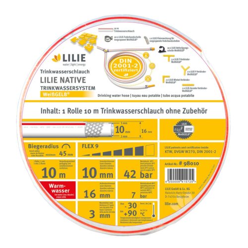 Lilie Native Trinkwasserschlauch für Warmwasser 10x16 mm (10 Meter) - Schlauchsysteme