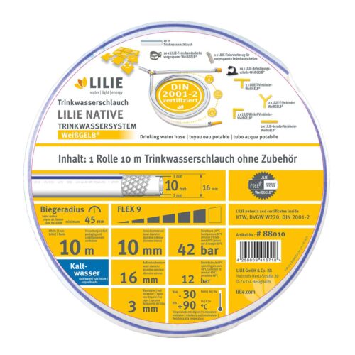 Lilie Native Trinkwasserschlauch für Kaltwasser 10x16 mm (10 Meter) - Schlauchsysteme