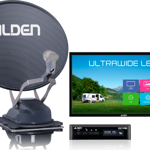 Alden Onelight 60 HD EVO vollautomatische Sat-Anlage mit Ultrawide LED Fernseher 22 Zoll Platinum - Camping-Sat-Anlagen