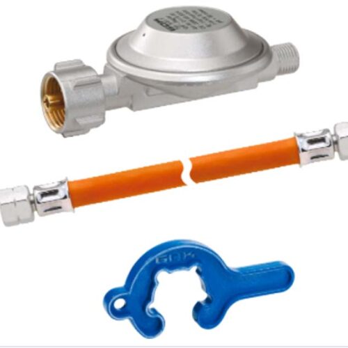 GOK Einflaschenanlage für Kleinflaschen Regl.-Schl.-Set EN61 1,5kg/h 50mbar 6,3 x 3,5-400 mm - Camping-Gasdruckregler