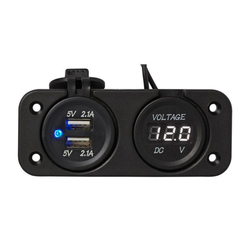 ProPlus Einbau Kit Voltmeter 30 V und USB Doppelsteckdose 2 Mal 2100 mA - 12 / 24 V Einbausteckdosen