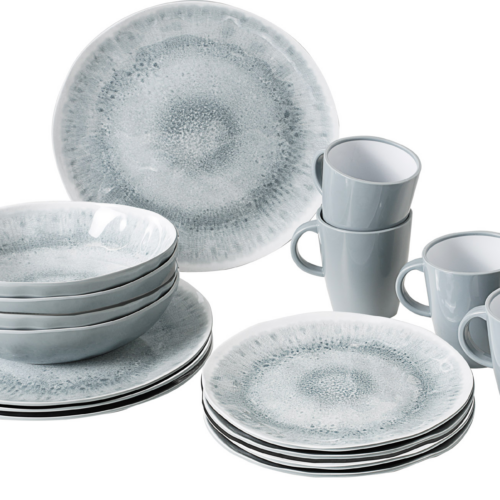 Brunner Pearl Geschirr-Set 16-tlg. grau für 4 Personen - Kunststoff und Melamin Geschirr-Sets