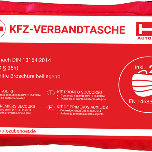 HP Autozubehör KFZ Verbandtasche inklusive 2x Mund- und Nasenschutz Rot - Erste Hilfe & Pannen-Zubehör