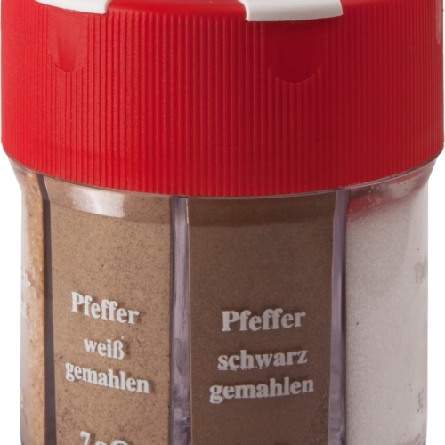 BasicNature 6in1 Gewürzstreuer mit Salz, Pfeffer weiß / schwarz, Paprika, Curry & Knoblauch - Gewürzstreuer & Flüssigkeitsspender von Basic Nature