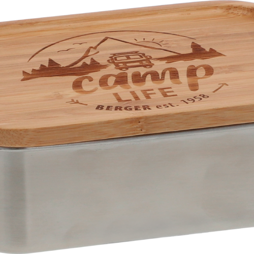 Camplife Edelstahldose mit Bambusdeckel und Bügel 800 ml - Lebensmittelbehälter / Vorratsdosen