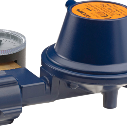 GOK Gasregler EN61 0,8kg/h 50mbar KLF x G1/4LH-KN-90G PRV Man. Marine SV - Camping-Gasdruckregler