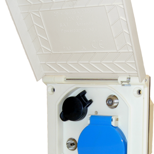 Haba ESB 3 Unit Außensteckdose Multifunktion 12 V / 230 V / Antenne / Satellit Weiß - 12 / 24 V Einbausteckdosen